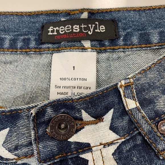 Americana Star Jean Shorts Freestyle Denim fray 1 Distressed Y2K 00s July Casual - Picture 10 of 13